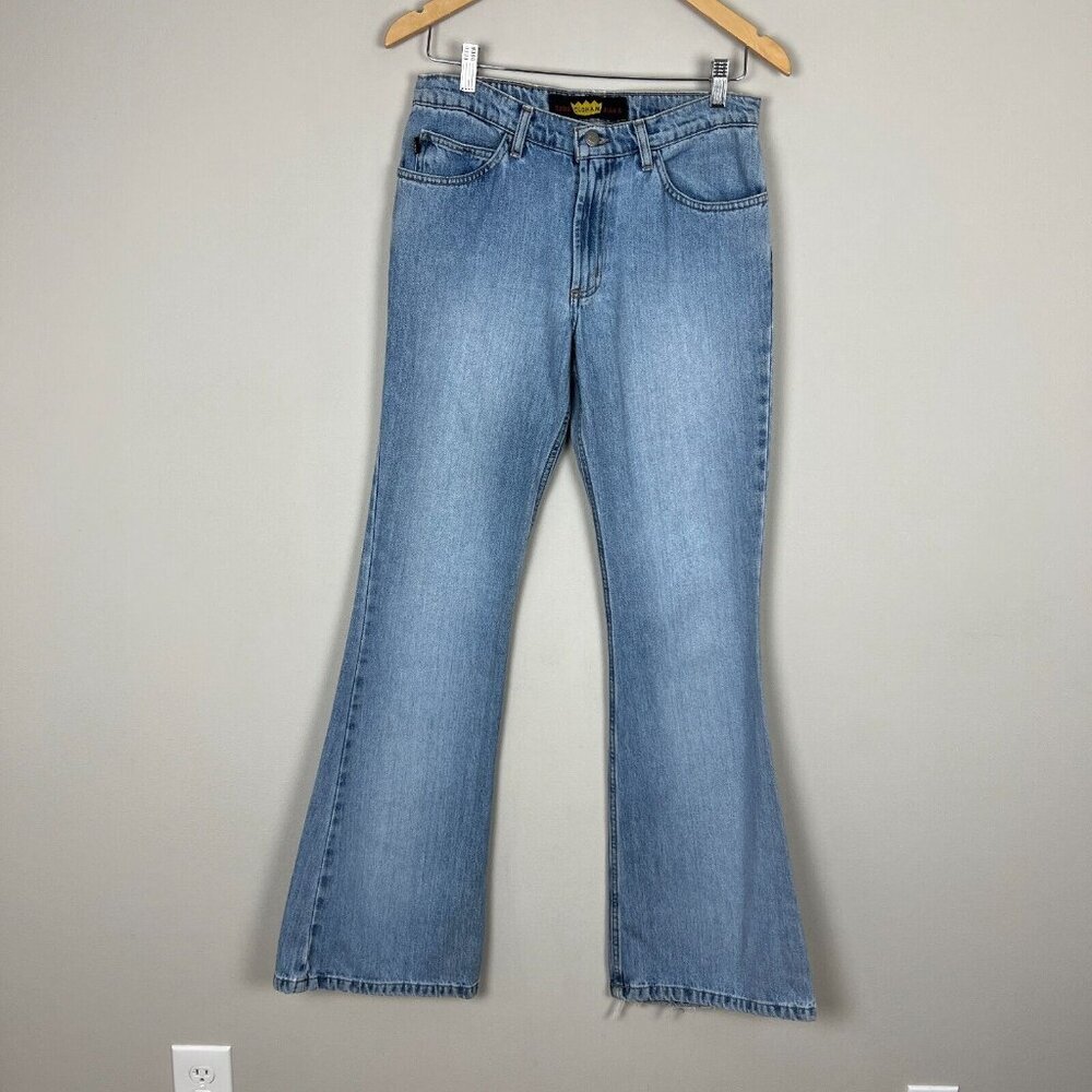 Todd Oldham‎ Jeans 7x33 Blue Flare Leg Bell Bottom Mid Rise Denim 90s Y2K Hippie